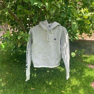 gray and navy blue hoodie